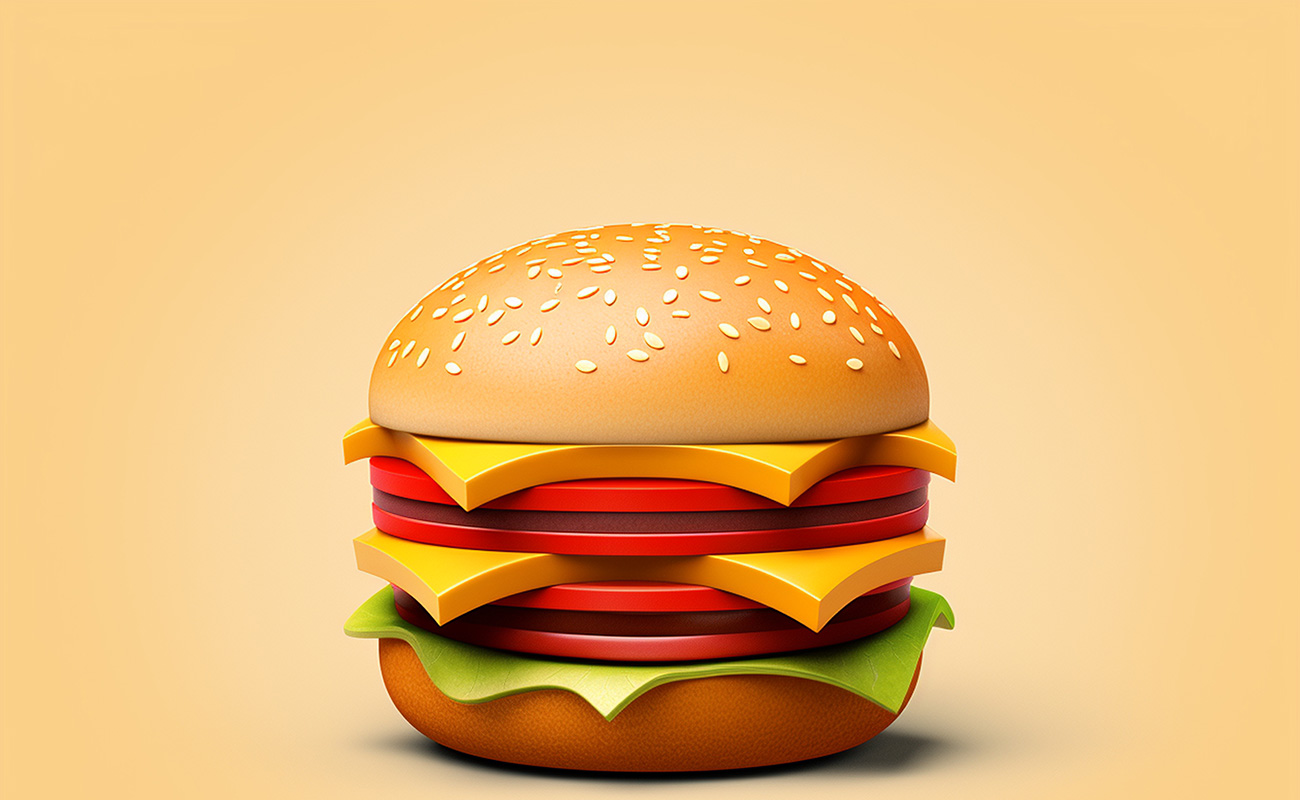Delicious looking 3d burger with simple background